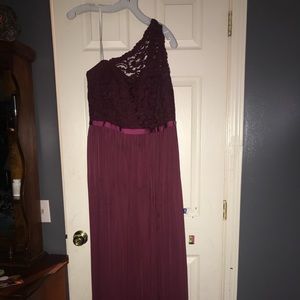 Wine color one shoulder bridesmaid dress
